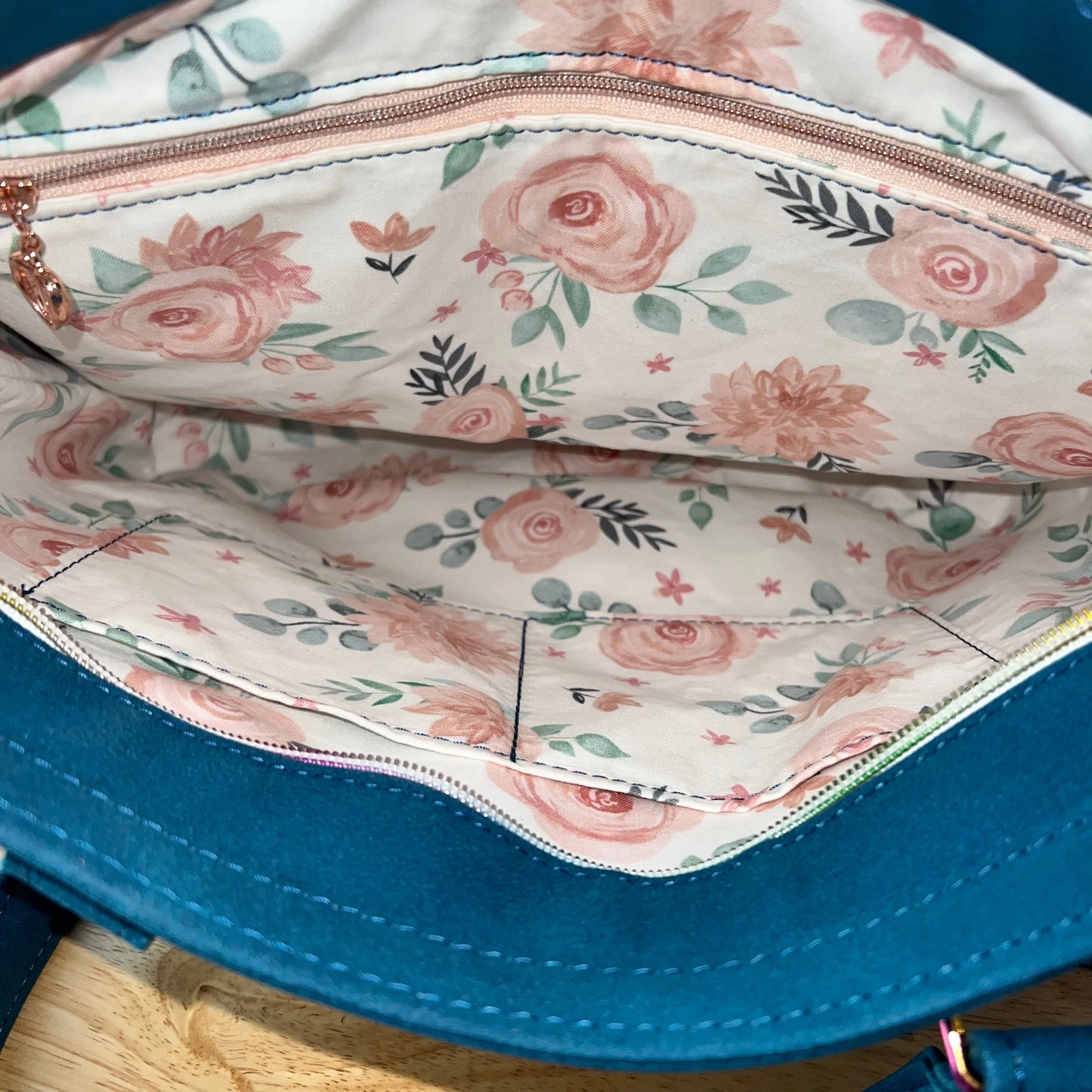 Handmade Large Tote / handbag Teal Blue Suede faux